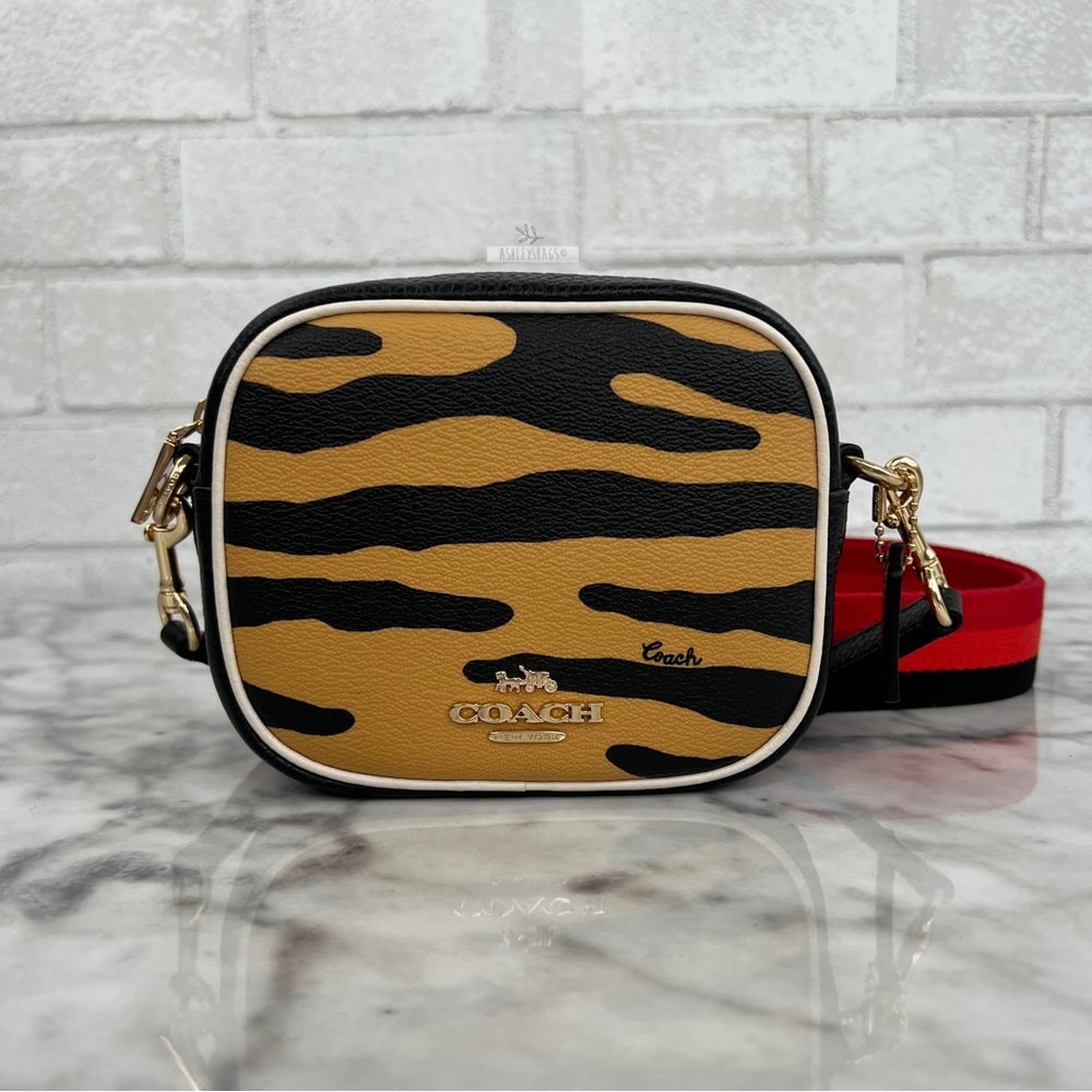 Coach Mini Dempsey Camera Bag Crossbody With Tiger Print